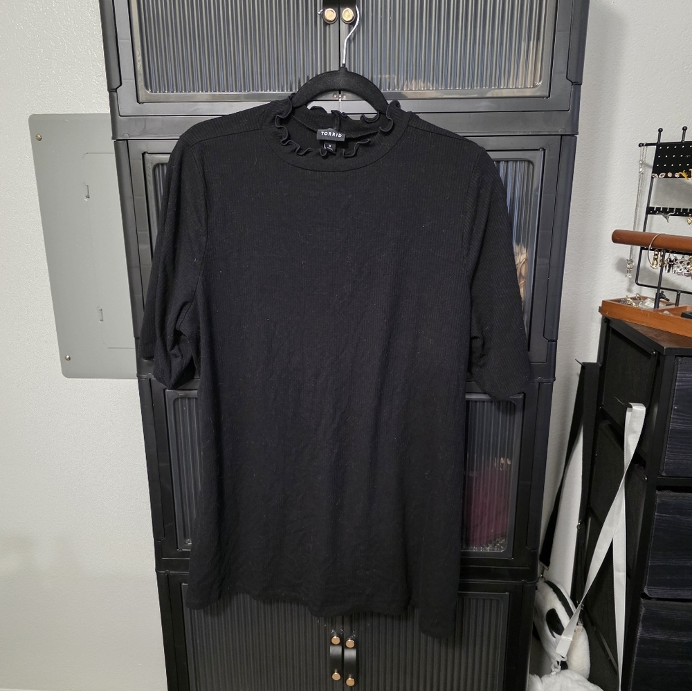 Torrid Black Short Sleeve Ribbed Top With Mock Neck